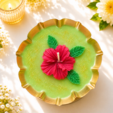 Hibiscus Brass Urli Soy Wax Candle,Hibiscus Urli Handcrafted Soy Wax Decorative Candle , Hibiscus Flower Design and Gold Accents, Home Decor Candle 3.5 inch