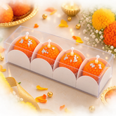 Handcrafted Soy Wax Sweet Aroma Candle for Festive season,Motichoor Ladoo Scented Candle ,Decorative Laddu Candles with Silver Foil Set of 4