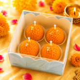 Handcrafted Soy Wax Sweet Aroma Candle for Festive season,Motichoor Ladoo Scented Candle ,Decorative Laddu Candles with Silver Foil Set of 4