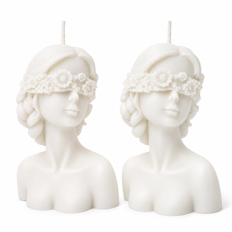 Blind Fold Lady Candles,Flower Girl Candle,Closed Eye Women Face Shape Candle -  Set of 2