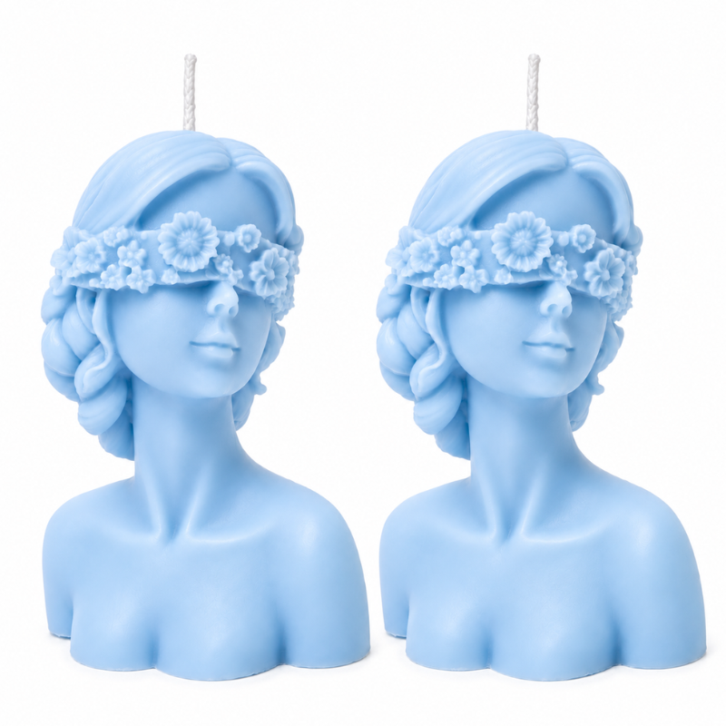 Blind Fold Lady Candles,Flower Girl Candle,Closed Eye Women Face Shape Candle -  Set of 2