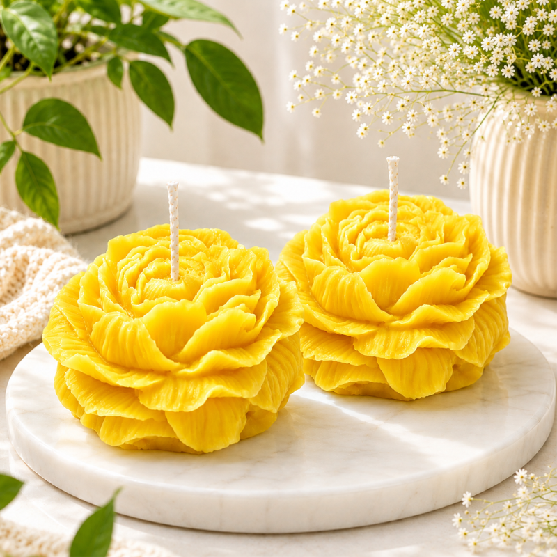 Peony Flower Candles ,Soy Wax Decorative Candle for Bedroom Dinner Table Valentine Gift to Friends Family , For Decoretion , Meditation and Yoga Sessions - Set of 2
