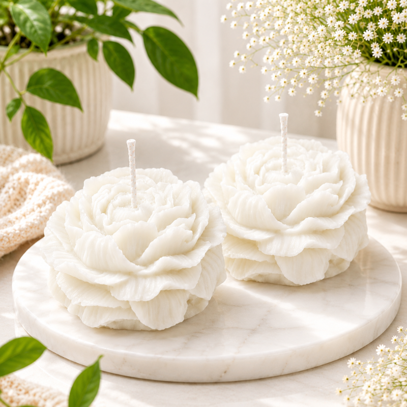 Peony Flower Candles ,Soy Wax Decorative Candle for Bedroom Dinner Table Valentine Gift to Friends Family , For Decoretion , Meditation and Yoga Sessions - Set of 2