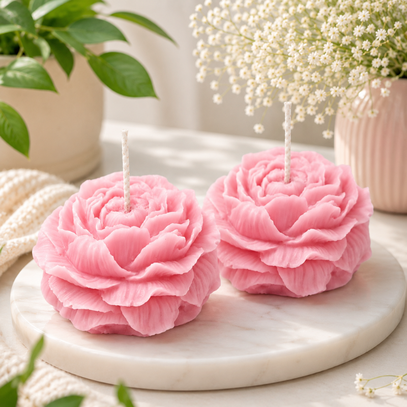 Peony Flower Candles ,Soy Wax Decorative Candle for Bedroom Dinner Table Valentine Gift to Friends Family , For Decoretion , Meditation and Yoga Sessions - Set of 2