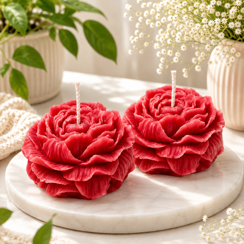 Peony Flower Candles ,Soy Wax Decorative Candle for Bedroom Dinner Table Valentine Gift to Friends Family , For Decoretion , Meditation and Yoga Sessions - Set of 2