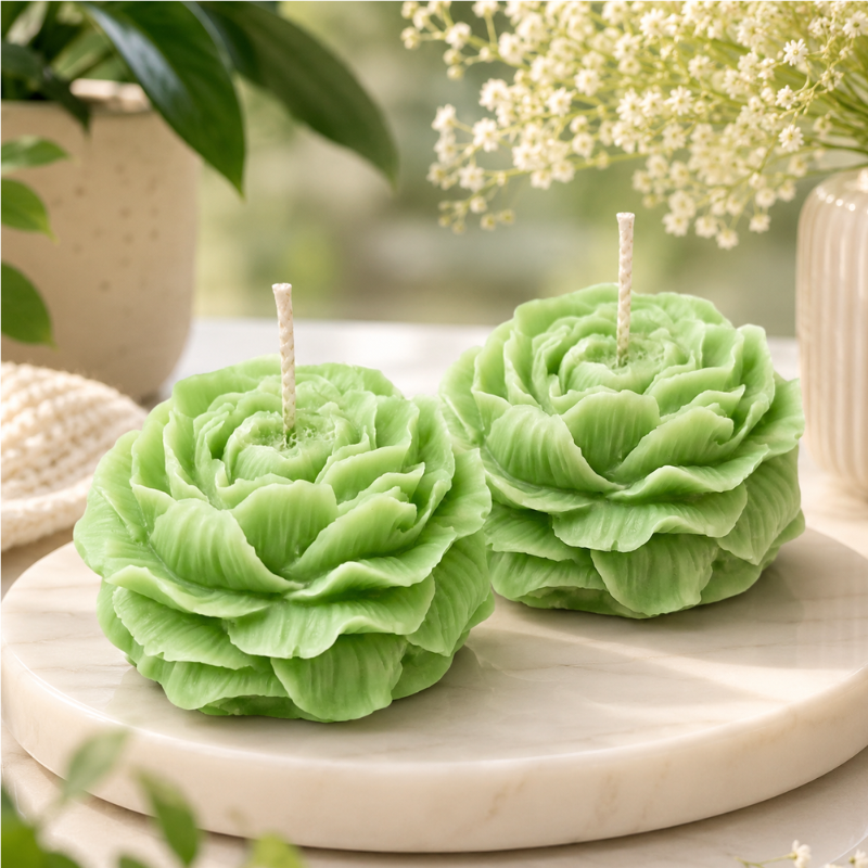 Peony Flower Candles ,Soy Wax Decorative Candle for Bedroom Dinner Table Valentine Gift to Friends Family , For Decoretion , Meditation and Yoga Sessions - Set of 2
