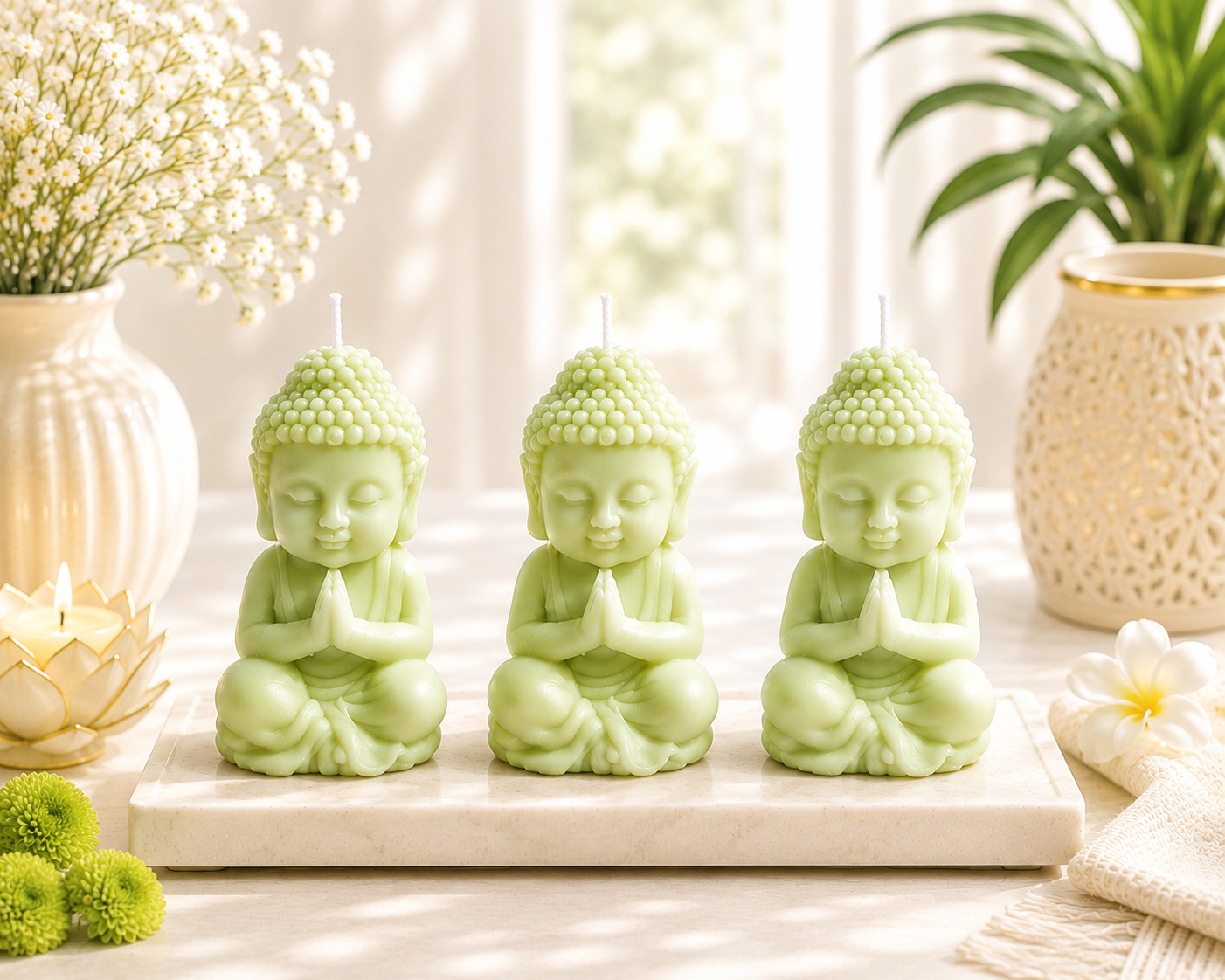 Medditating Buddha candle/ Decorative Buddha Idol Peaceful Home Décor
