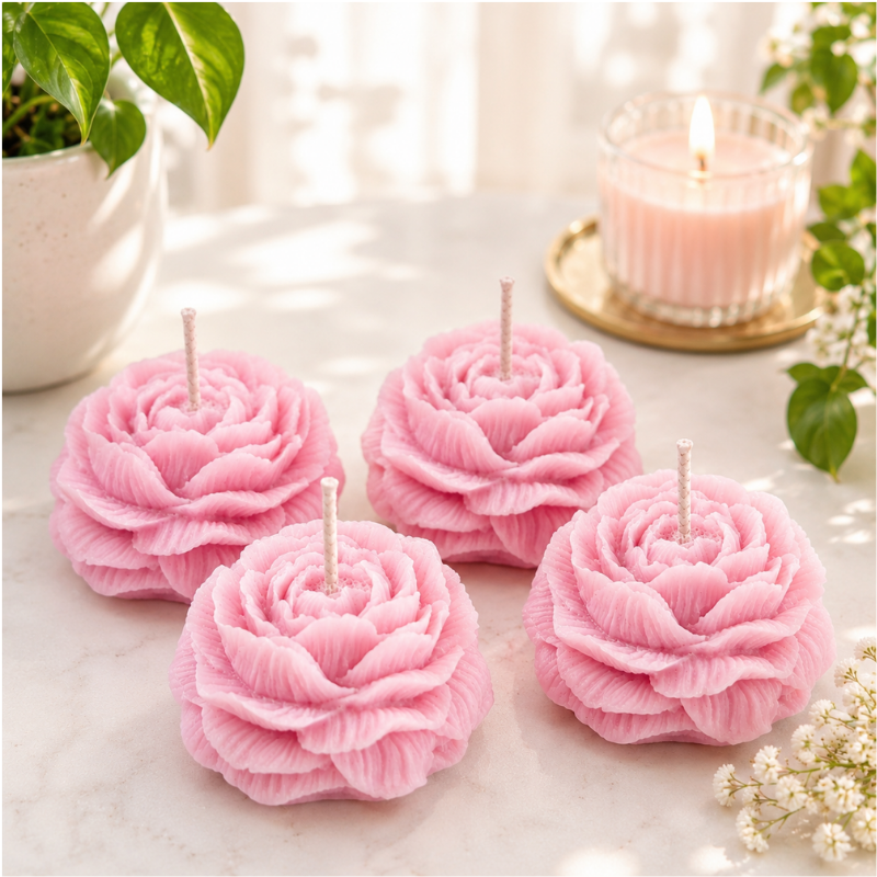 Peony Flower Candles ,Soy Wax Decorative Candle for Bedroom Dinner Table Valentine Gift to Friends Family , For Decoretion , Meditation and Yoga Sessions - Set of 2