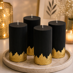 Ribbed Pillar Candle with Gold Foil Base
