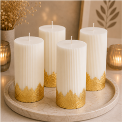 Ribbed Pillar Candle with Gold Foil Base