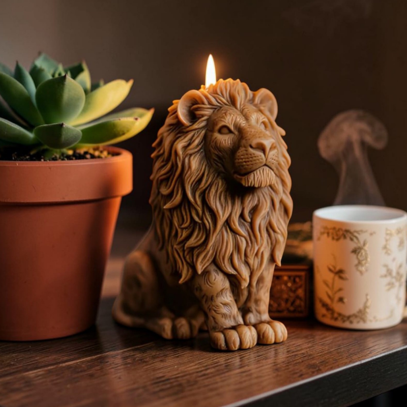 Decorative Lion Sculpture Candle with Cotton Wick ,Animal Sculpture Candle, Meditation, Prayer Area, Table Decoration