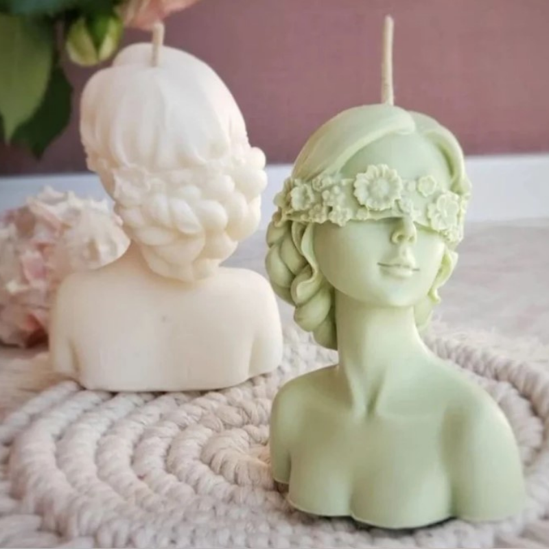 Blind Fold Lady Candles,Flower Girl Candle,Closed Eye Women Face Shape Candle -  Set of 2