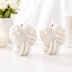 Romantic Heart Candle in Holding Hands Design – Handmade Decorative Scented Candle with Butterfly Detail