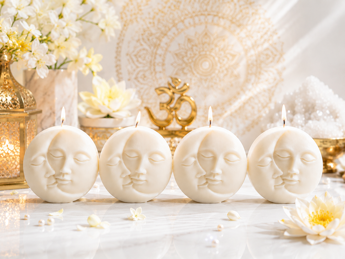 Sun n Moon face Candle/Sun Moon Artistic Candle for Celestial Theme Decor, Bedroom Ambience & Boho Interior Styling