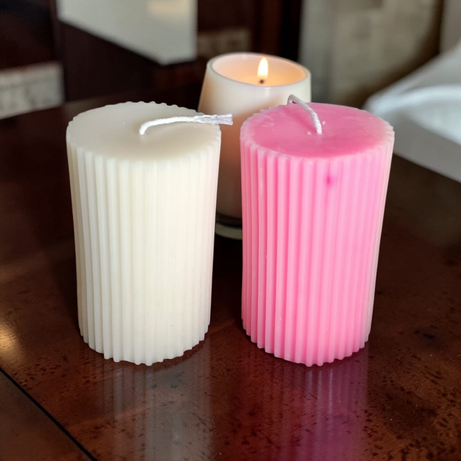3D Cylinder Geometrical Stripes Candle/ Pillar Candle