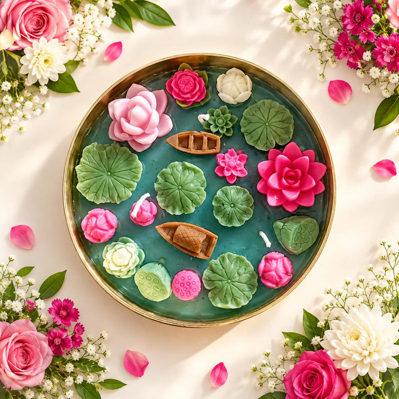 Brass Urli Lotus Pond Candle | Handmade Soy Wax lotus pond candle